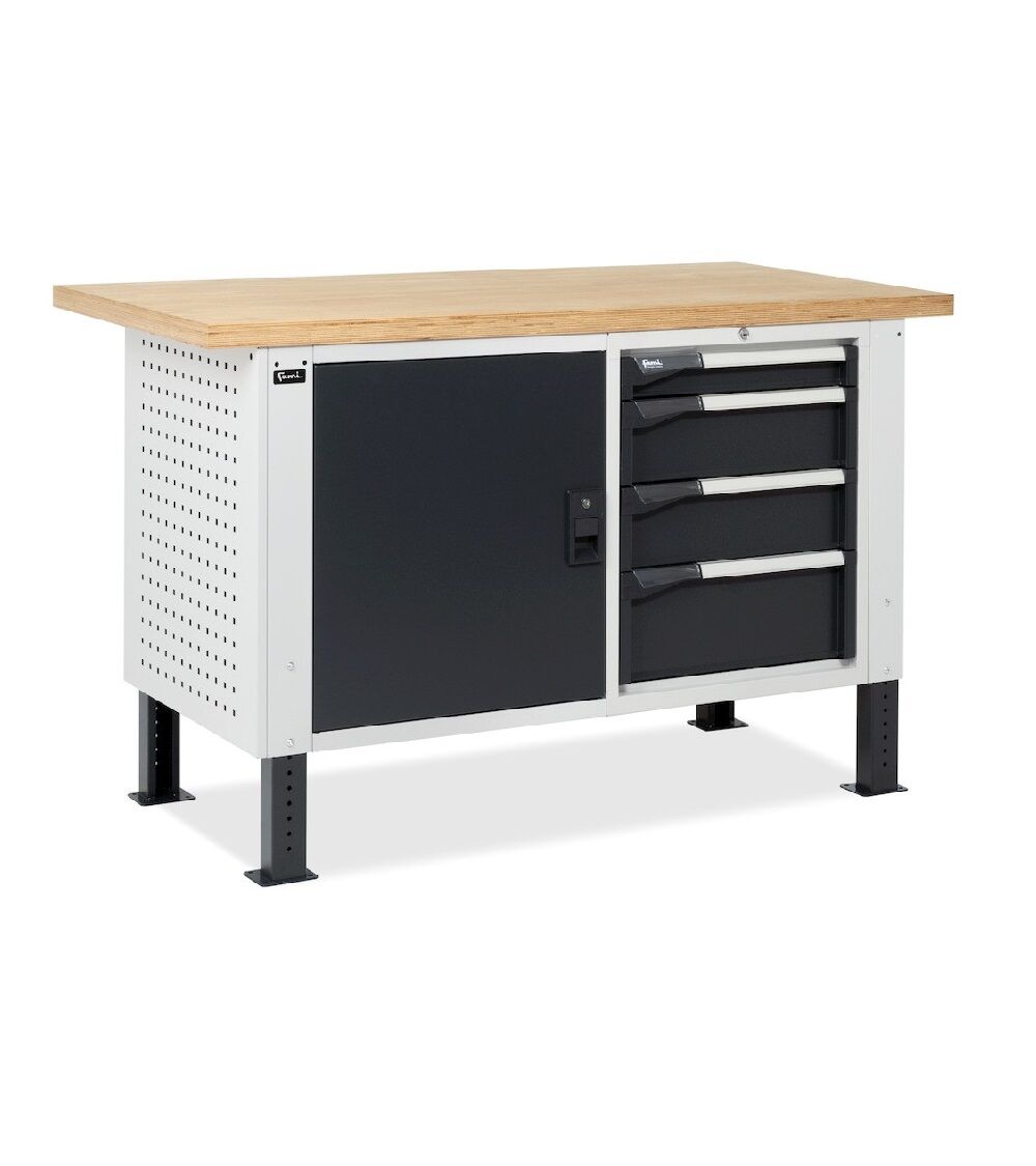 Fami MASTERBR1502 Werkbank WORK MASTER höhenverstellbar mit 1 Schrank mit 4 Schubladen und 1 Schrank mit Tür
