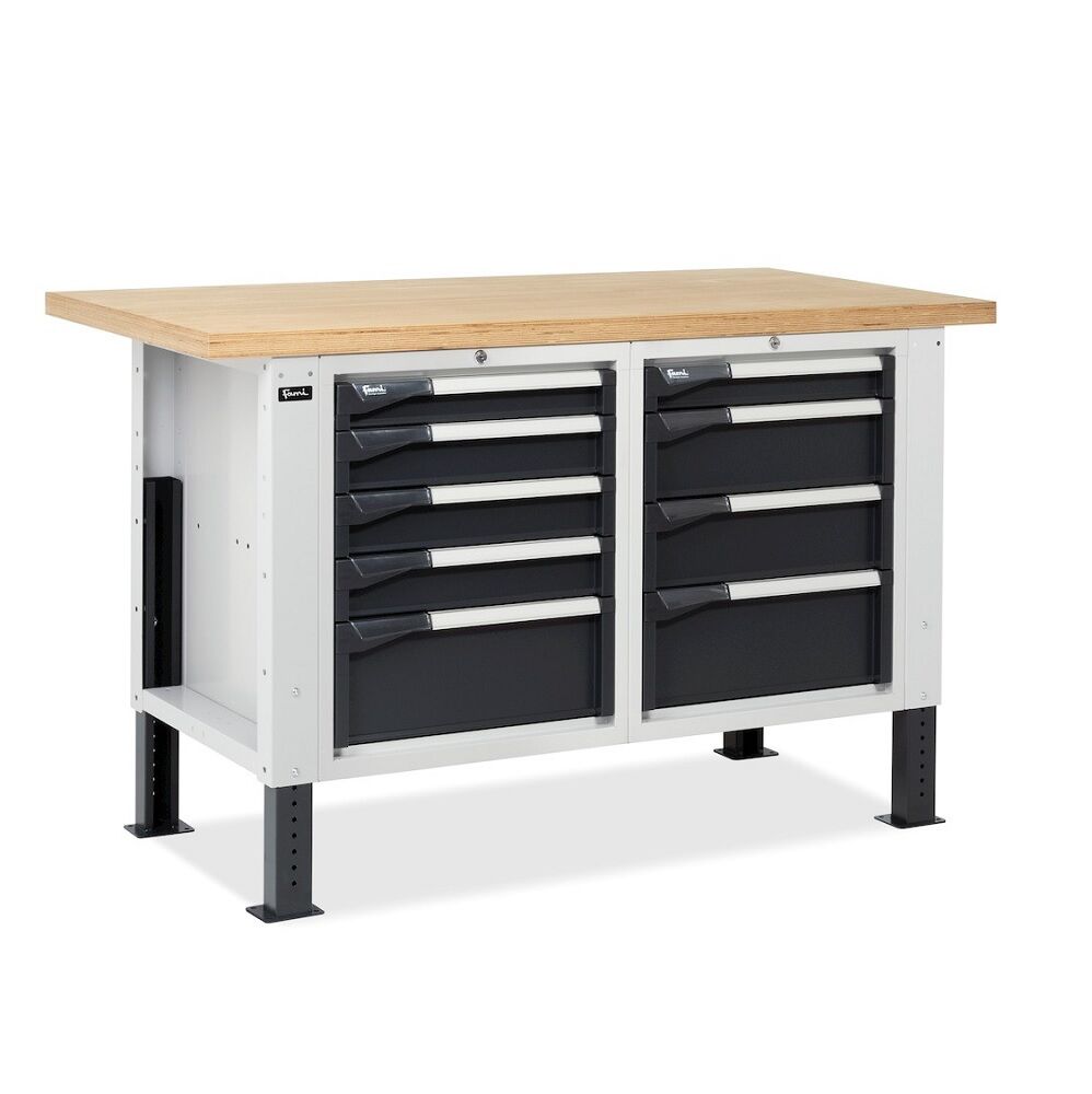 Fami MASTERBR1503 Workbench WORK MASTER height adjustable with 1 cabinet with 4 drawers and 1 with 5 drawers