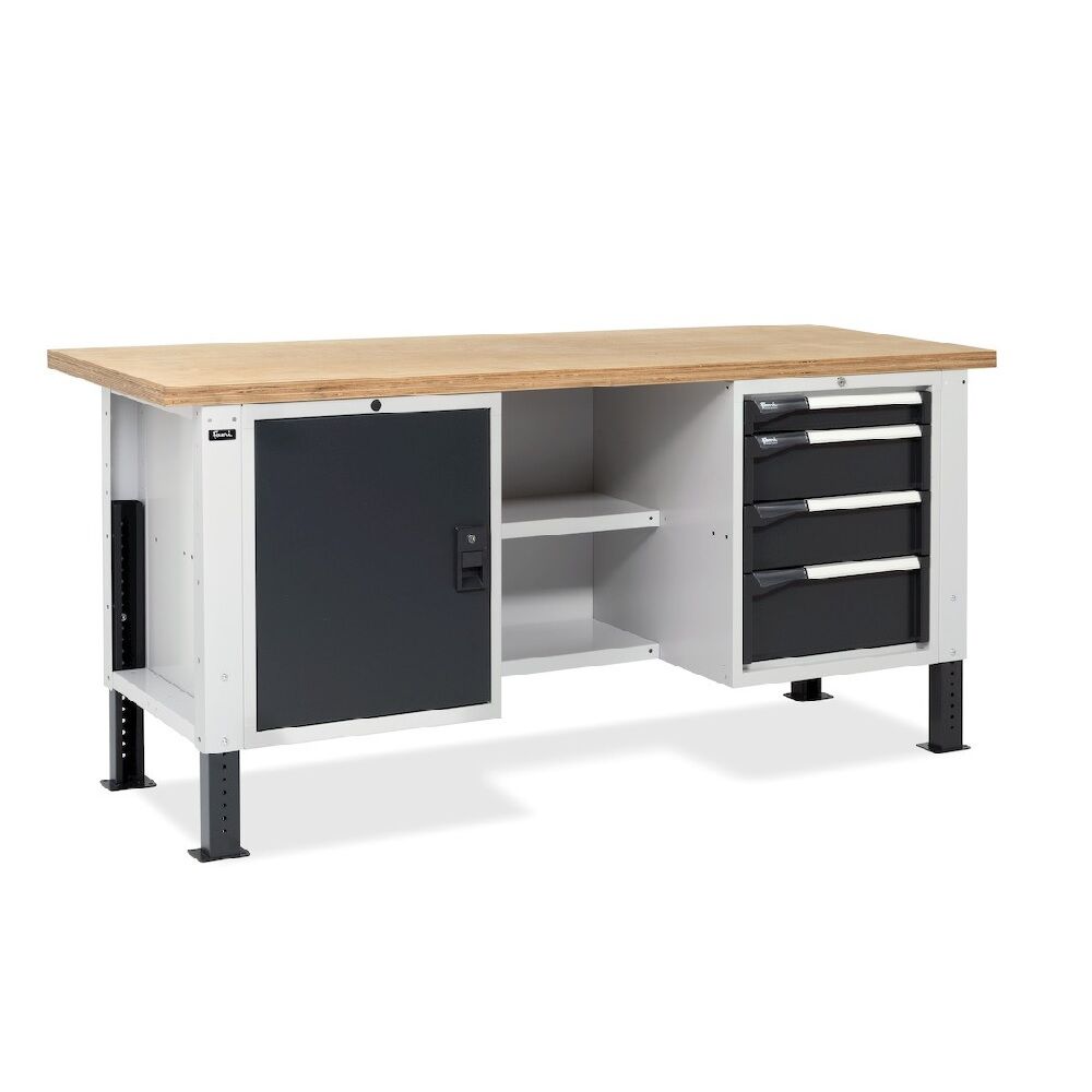 Fami MASTERBR2001 Werkbank WORK MASTER höhenverstellbar mit 1 Schränken mit 4 Schublade, 1 Schrank mit Tür und 2 Halbregalen