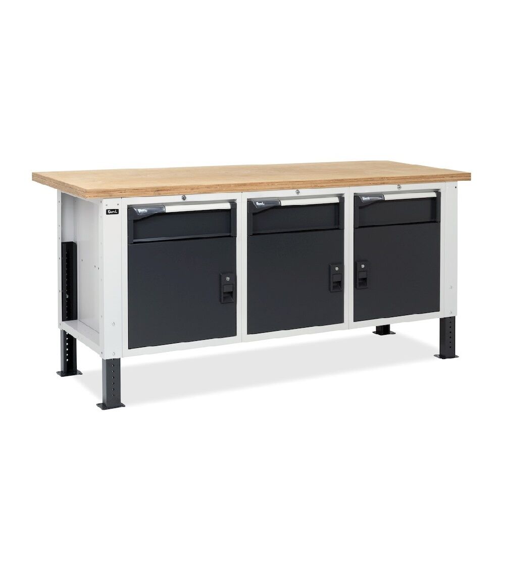 Fami MASTERBR2004 Workbench WORK MASTER height adjustable with 3 cabinets with 1 drawer and door
