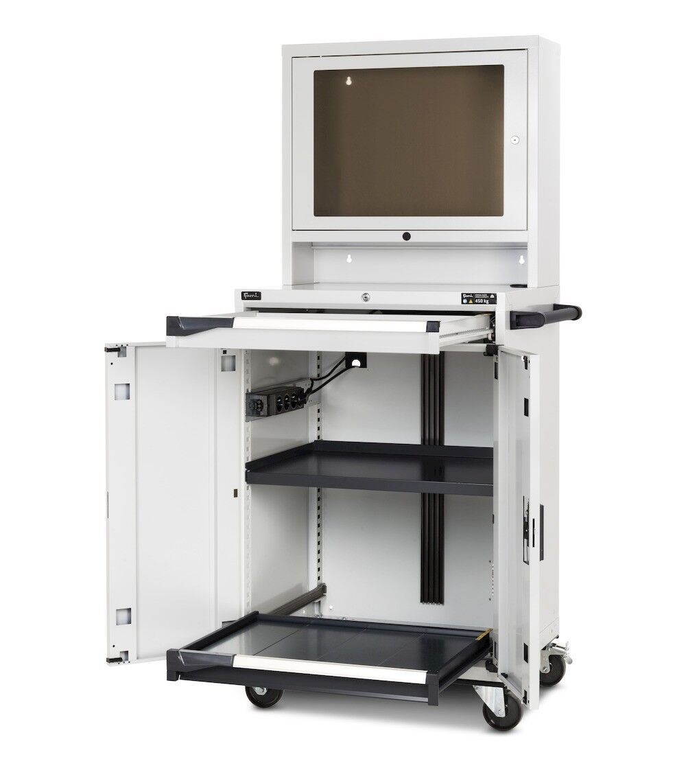 Fami MASTERCS01 Computerschrank für PC mit Bildschirmen bis zu 24 Zoll, mit Rädern und Griff für leichten Transport