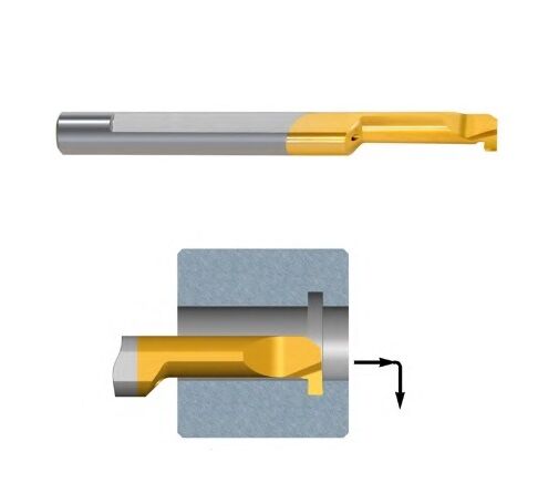 MGL mall boring Tiny Tools right version for grooving Carmex full carbide uncoated K20, coated BMK and BXC, Swiss Type machines, choose Dimension d1 for the hole and L1 for the depth