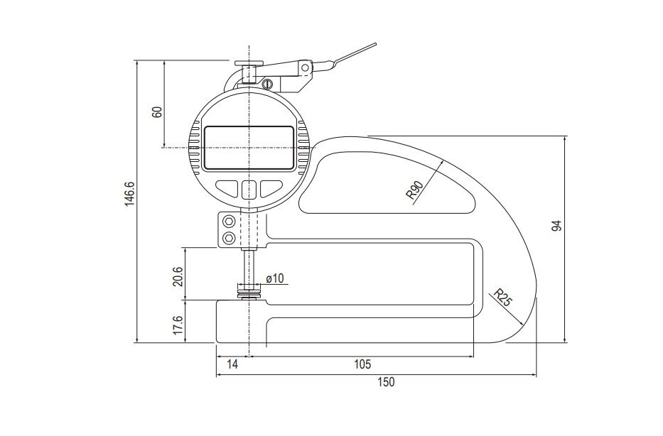 1559942 RUPAC Spessimetro digitale millesimale Serie Digitronic PLUS, campo di misura 0-10mm, profondità gola 105mm, IP54