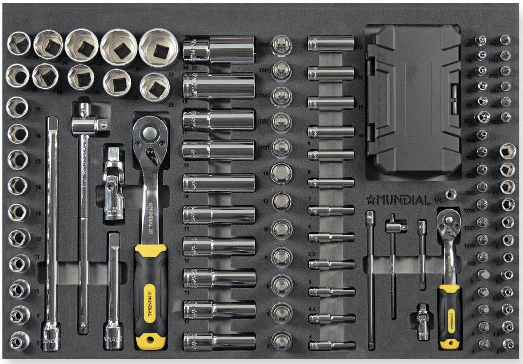 MUNDIAL 1812.360 Carrello completo di 287 utensili professionali con 7 cassetti e piano di lavoro in ABS