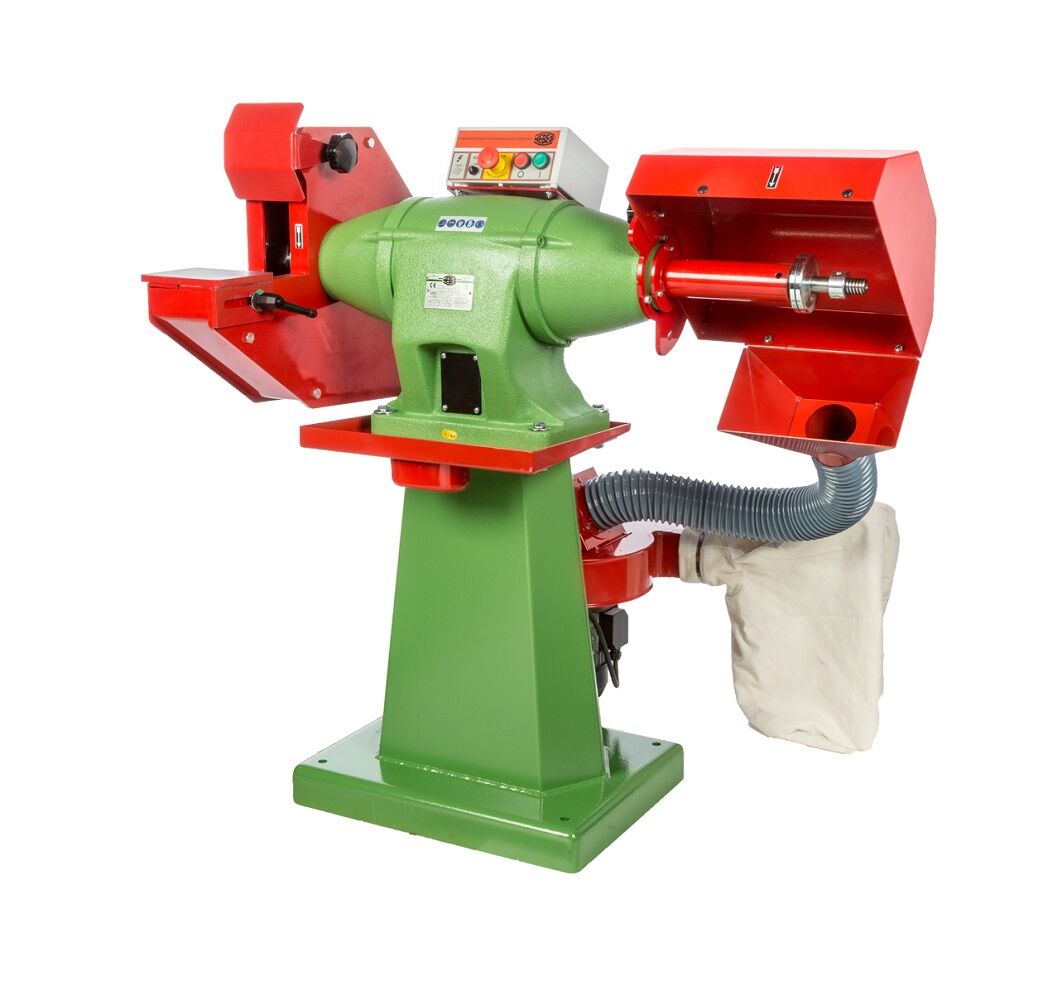 NEBES Elettromeccanica CA-6 Cast iron heavy-duty combined machine with stand, dust extractor and low voltage control, suitable for brush and grinding wheel, three-phase motor 400V