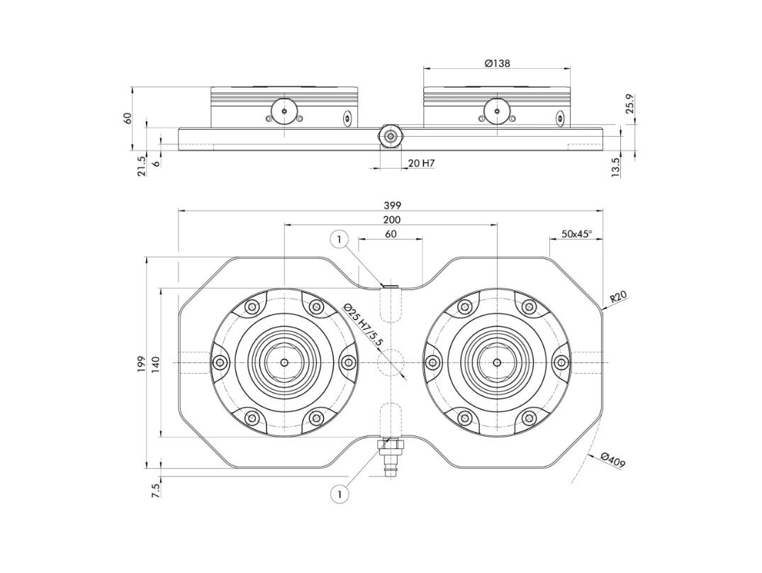 1323569 SCHUNK Spannstation platte 399x199x60mm mit Dublettenmodul NSE3 138, Einzugskraft von 16 kN