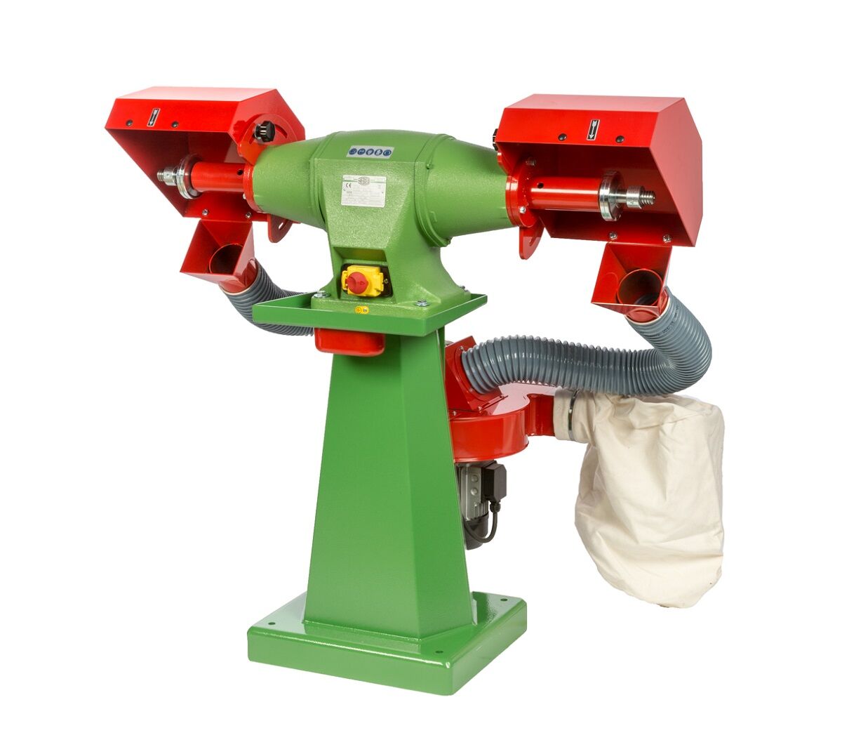 NEBES Elettromeccanica PA-6 Industrielle Poliermaschine aus Gusseisen mit Absauganlage und Säule für Bürsten 300x35x25 mm, dreiphasigem 400V-Induktionsmotor.