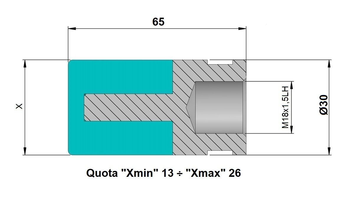 PCCHP30PI Plastic bar feed collet for Cucchi external diameter 30mm, Internal clamping for pipes - through bores with left thread M18x1.5mm