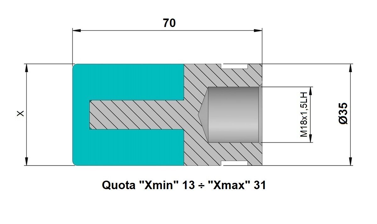 PCCHP35PI Plastic bar feed collet for Cucchi external diameter 35mm, Internal clamping for pipes - through bores with left thread M18x1.5mm