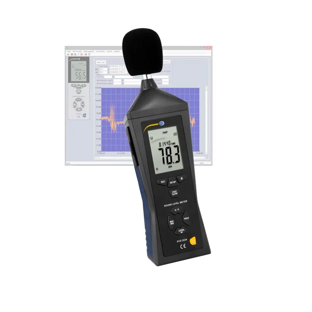 PCE Instruments PCE-322ALEQ-ICA Decibelmetro classe II con registrazione dati, interfaccia USB e software LEQ – Range 30-130 Db con rapporto di taratura ISO incluso