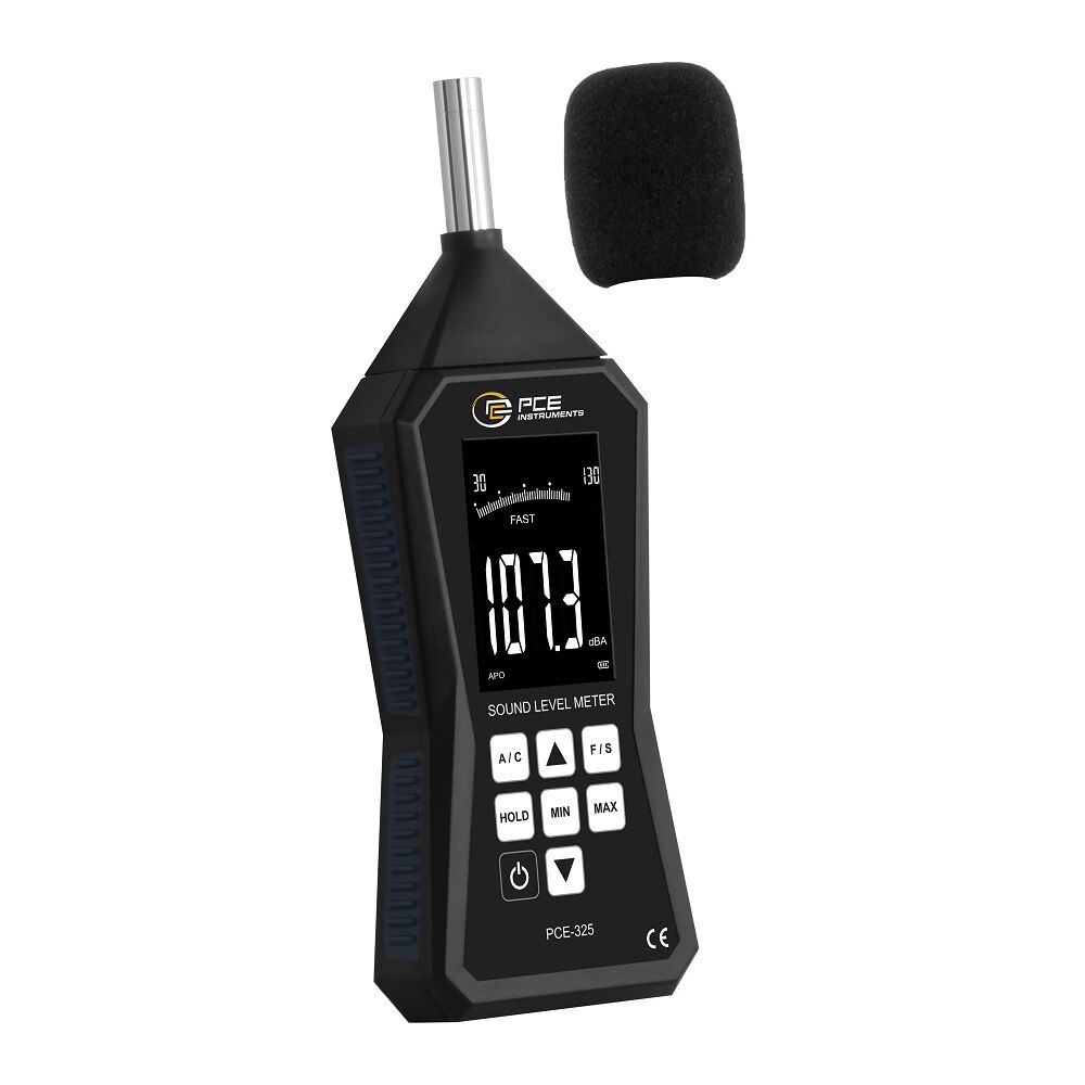 PCE Instruments PCE-325 Umgebungsschalldruckpegelmesser mit A- und C-Frequenz-Bewertung, schnelle und langsame Zeit mit Hold-, Min- und Max-Funktionen
