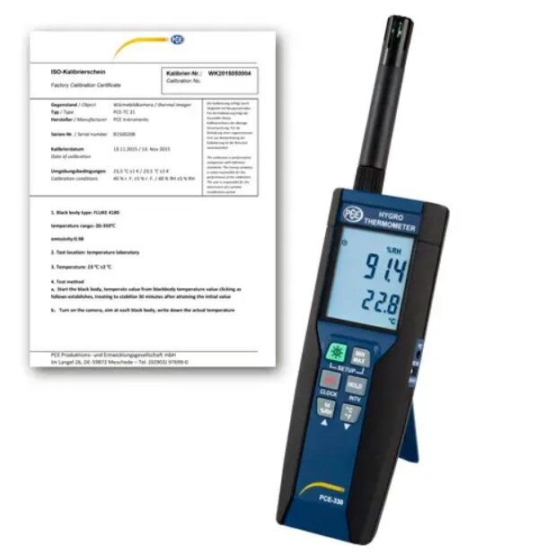 PCE Instruments PCE-330-ICA Temperature meter, high precision, ISO certification, PC communication, backlit display, large memory for professional applications