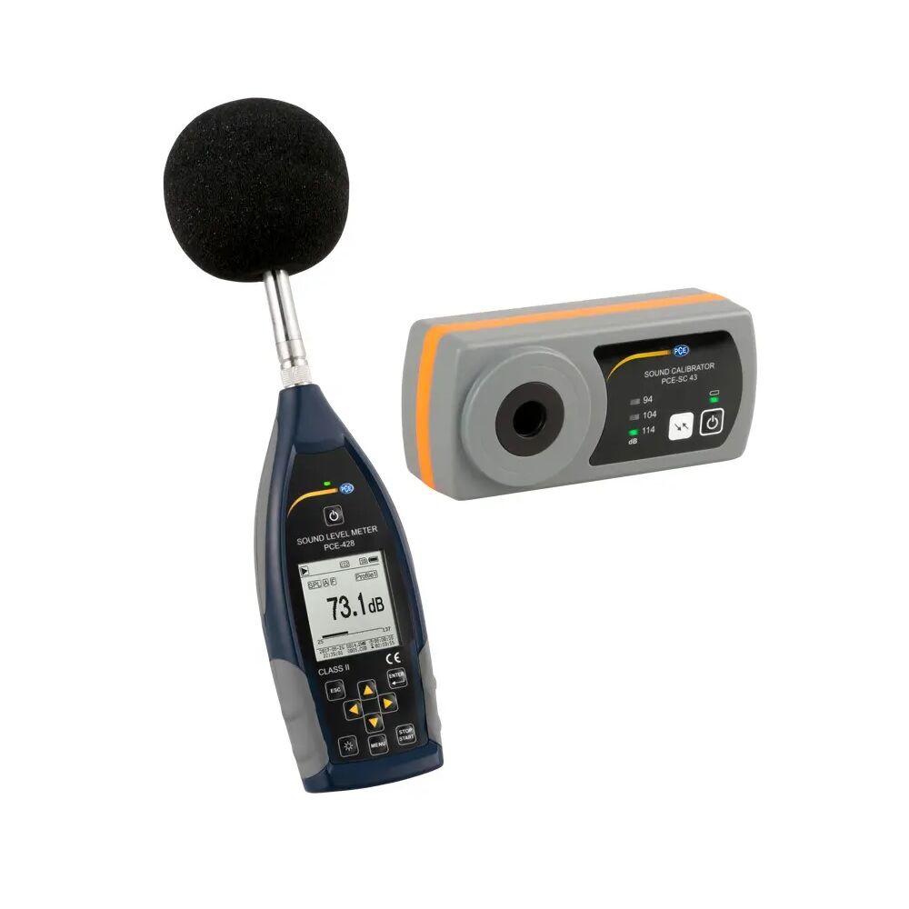 PCE Instruments PCE-428-KIT-N Geräuschanalysator der 2. Klasse für die Frequenzanalyse und den akustischen Kalibrator für die Frequenz 1000 Hz für die Gewichtungen A, B, C und D
