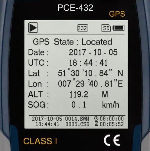 PCE Instruments PCE-432-EKIT Sound level meter with GPS and kit for outdoor measurements, built-in data logger, measuring range from 22 to 136 dB(A)