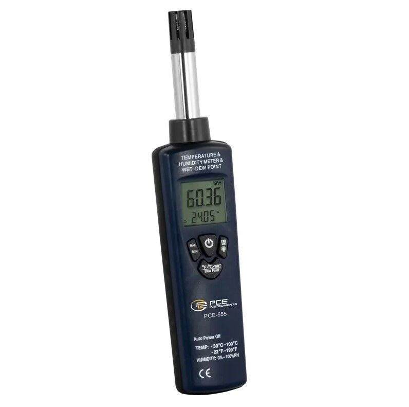 PCE Instruments PCE-555 Strumento ambientale per misura rapida di temperatura, umidità e punto di rugiada con display retroilluminato e funzione di auto spegnimento