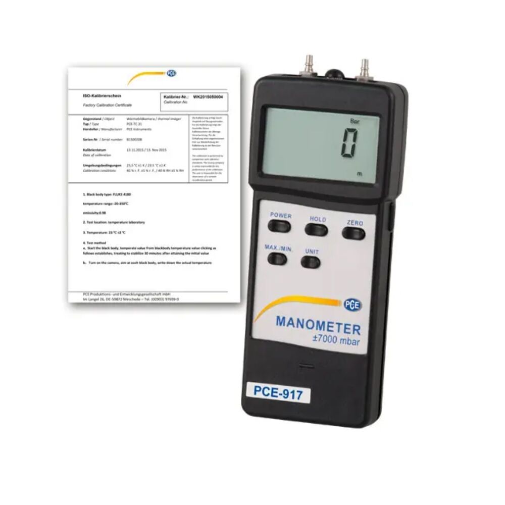 PCE Intruments PCE-917-ICA Manometro differenziale per liquidi ed aria con interfaccia RS-232 e software opzionale - Certificazione ISO inclusa