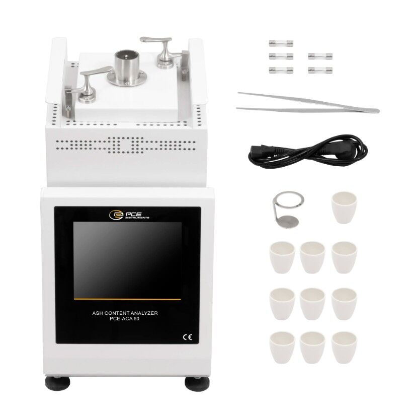 PCE Instruments PCE-ACA 50 Banco di prova per materie plastiche, camera di riscaldamento rotante, 10 crogioli in ceramica inclusi, campo di misura da 5 a 1000°C