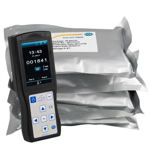 PCE Instruments PCE-ATP 1-KIT ATP-Luminometer für schnelle und rückverfolgbare Oberflächenhygiene mit mitgelieferten Reagenzgläsern, Autokalibrierung, 10.000-Werte-Speicher, USB und Bluetooth