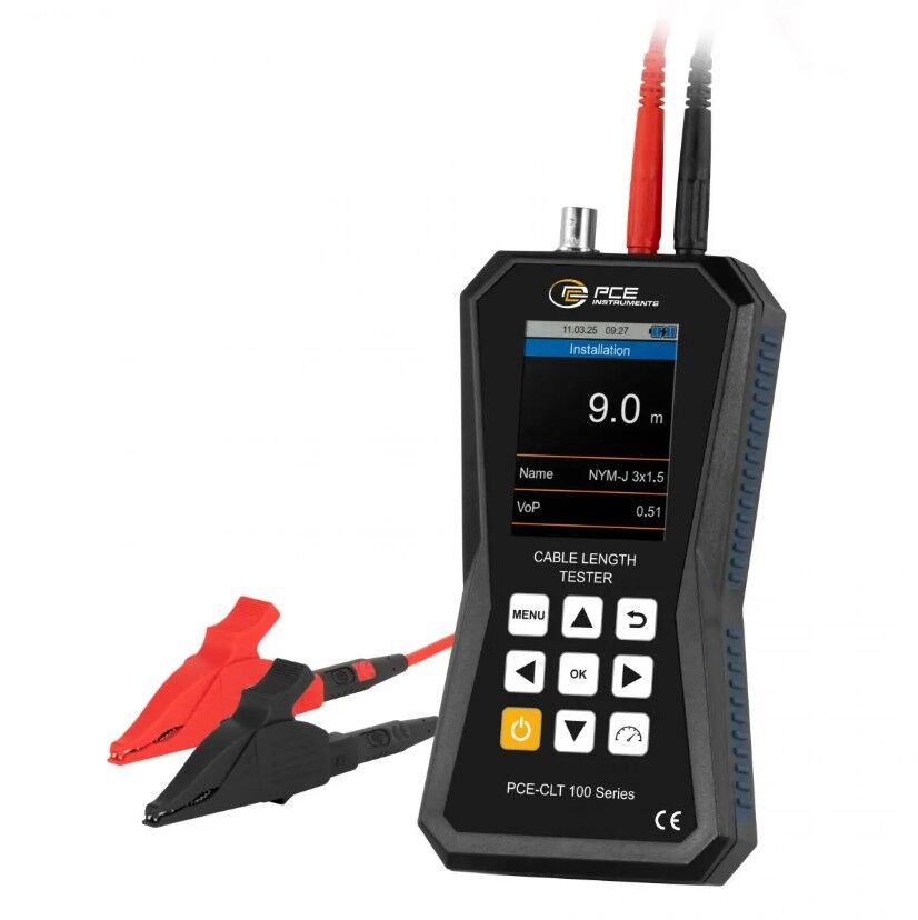 PCE Instruments PCE-CLT 100 Misuratore di lunghezza dei cavi secondo il metodo del tempo di transito, con 86 tipi di cavi nel database, campo di misura da 5 a 1500 m