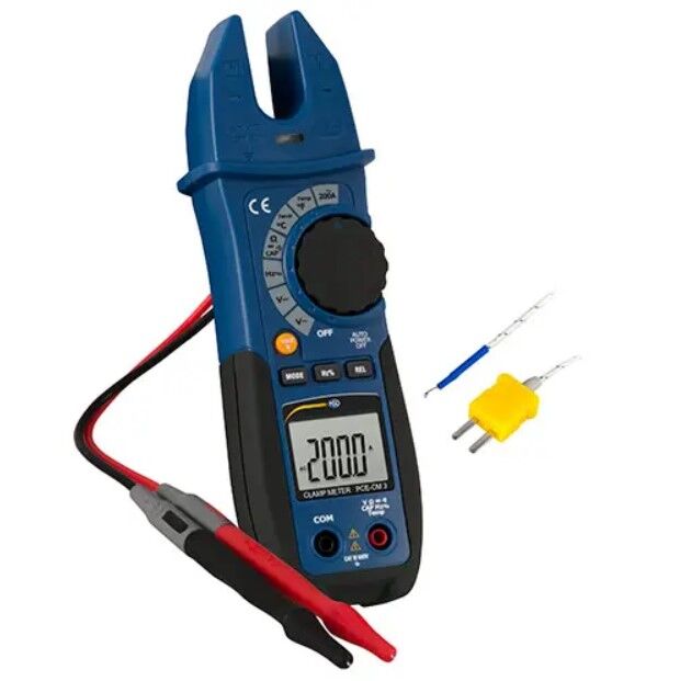 PCE Instruments PCE-CM 3 Multimeter mit offener zange bis 200 A AC, misst AC/DC-strom und spannung, widerstand, kapazität und temperatur mit beleuchtetem LCD-display