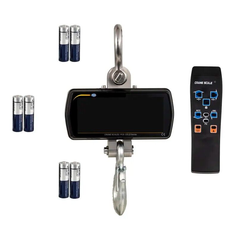 PCE Instruments PCE-CS 300LD-ICA Dynamometer with remote control, range 0-300kg, metal frame, backlit LCD display, ISO certified, advanced functions and different units of measurement