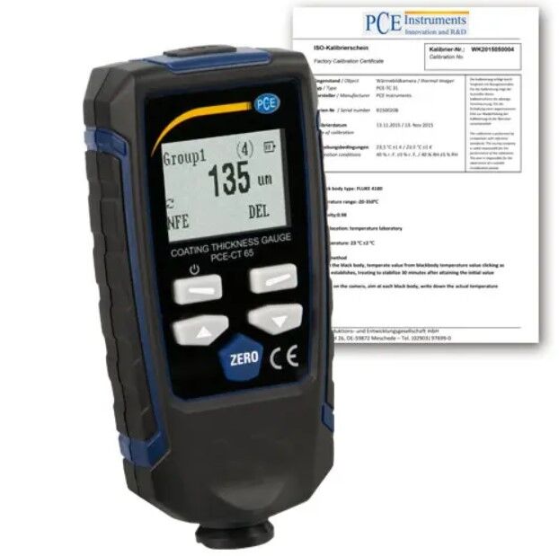 PCE Instruments PCE-CT 65-ICA Analizzatore di superficie, misura non distruttiva dello spessore su metalli, design ergonomico, memoria per 1500 valori e software incluso