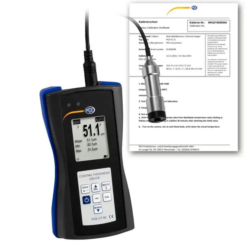 PCE Instruments PCE-CT 80-FN3-ICA Analizzatore di superficie per la misura non distruttiva dei rivestimenti su badi metalliche ferrose e non ferrose, range di misura da 0 a 3000µm