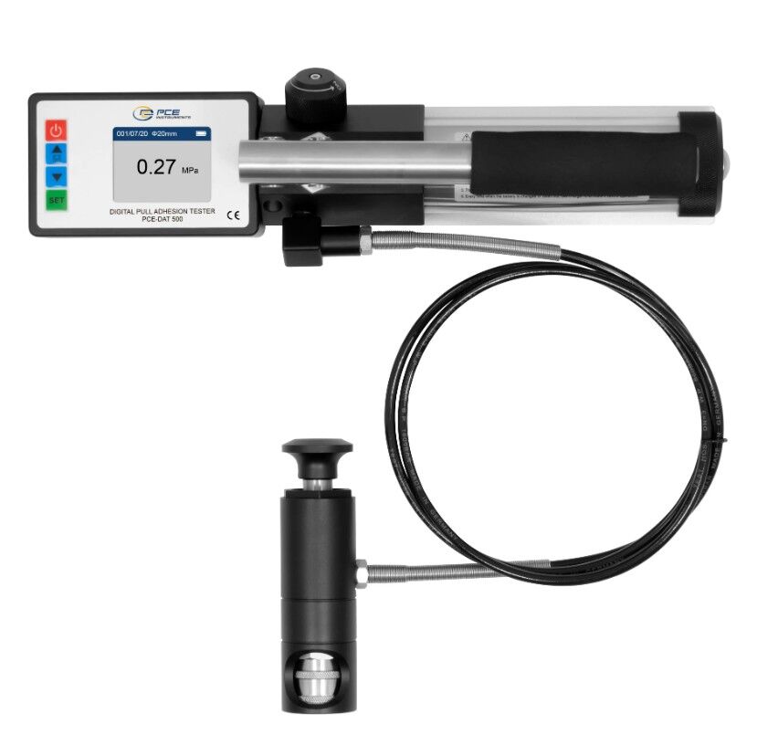 PCE Instruments PCE-DAT 500 Portable adhesion meter with self-aligning head, hand pump, CSV memory and USB interface complying with ISO 4624, ASTM D4541 and GB/T 5210