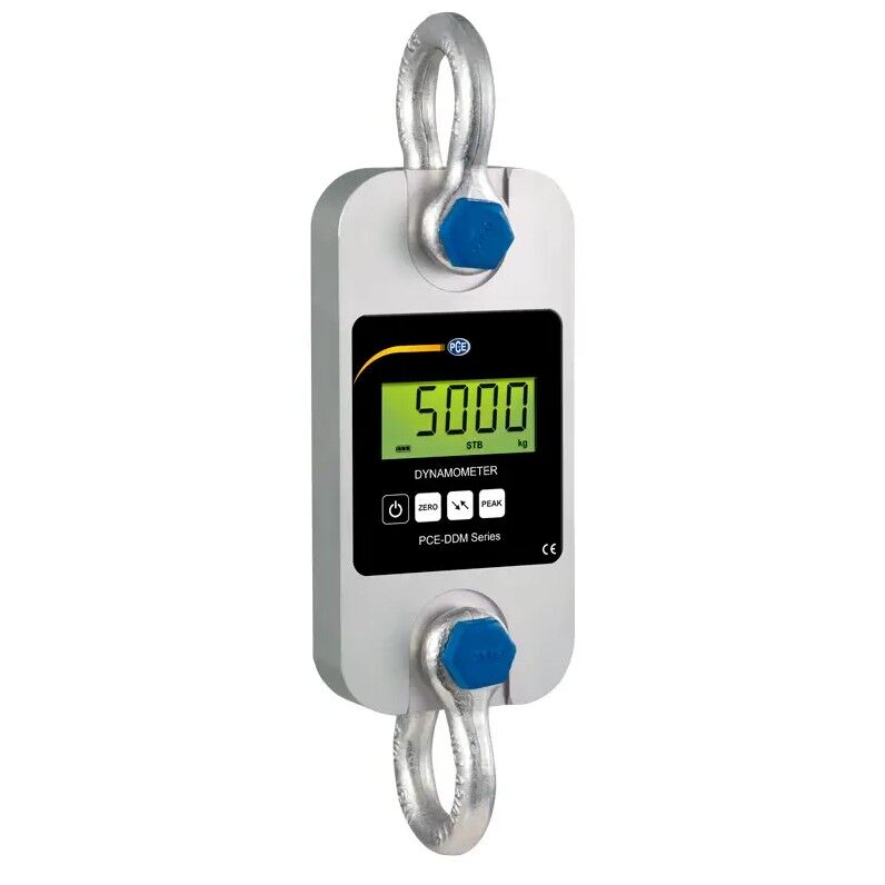 PCE Instruments PCE-DDM 5WI Bilancia a gancio portatile fino a 5000 kg con funzione PEAK-Hold, struttura compatta e grilli inclusi, ideale per misure di trazione mobili e geometri