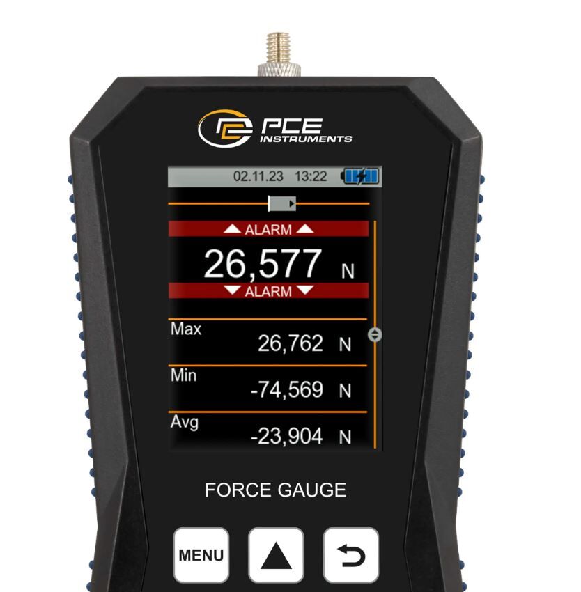 PCE Instruments PCE-DFG 1000 X Dynamometer mit 1.000 N interner Kraftmesszelle, hohe Genauigkeit sowohl für Zug- als auch für Druckkräfte