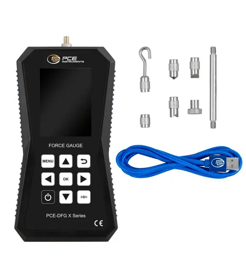 PCE Instruments PCE-DFG 1000 X Dynamometer mit 1.000 N interner Kraftmesszelle, hohe Genauigkeit sowohl für Zug- als auch für Druckkräfte