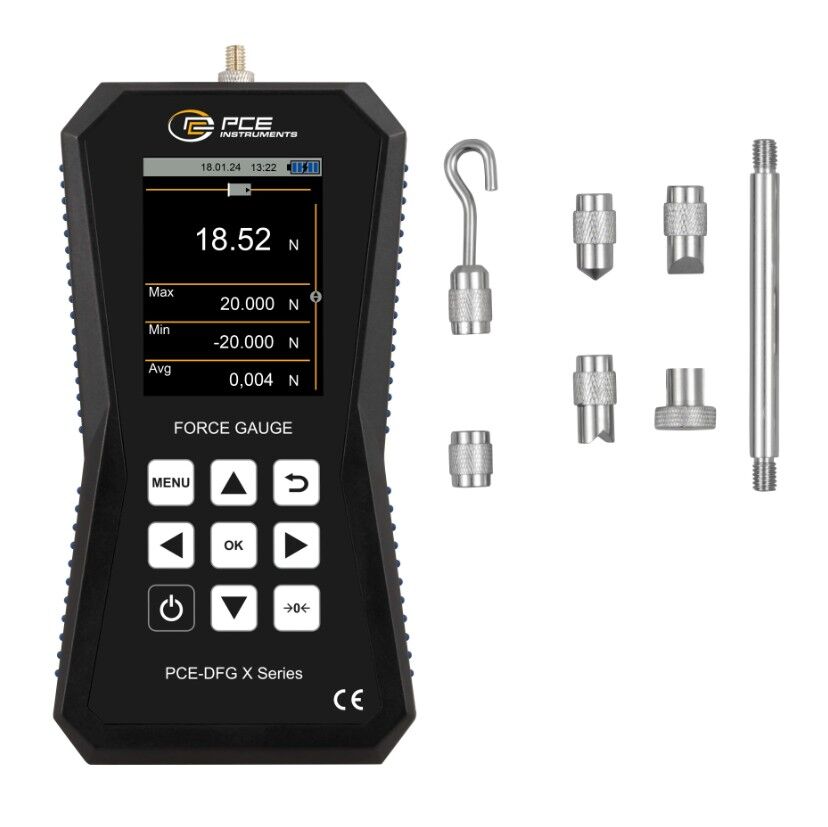 PCE Instruments PCE-DFG 20 X Dynamometer with 20N internal load cell, for measuring tensile and compressive forces