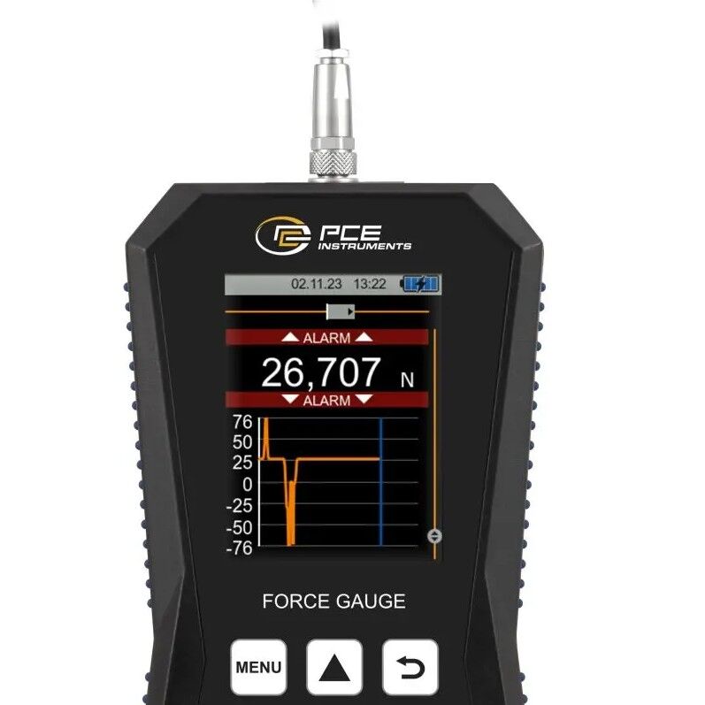 PCE Instruments PCE-2K5 X Dynamometer mit externer Kraftmesszelle bis 2500 N für Zug- und Druckmessungen mit Grafikdisplay, Datenlogger und Analysesoftware inklusive