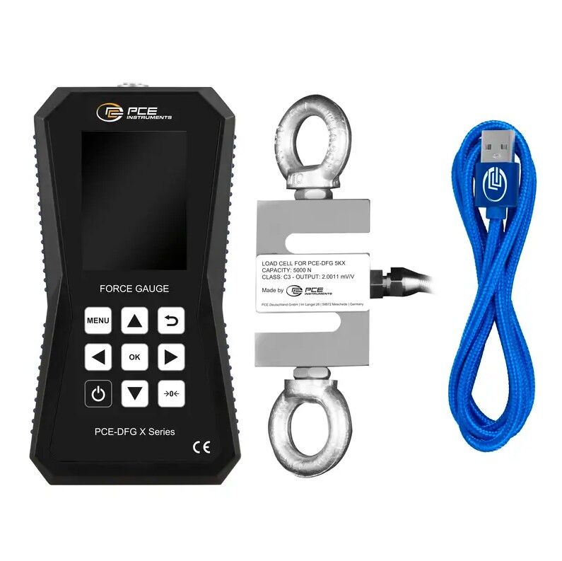 PCE Instruments PCE-DFG 50K X Dinamometro professionale da 50.000 N con cella di carico esterna, registrazione dati e software incluso per prove di trazione e compressione