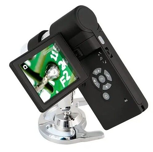 PCE Instruments PCE-DHM 10 Microscopio digitale portatile con display da 3", ingrandimenti da 20, 200 e 500x, LED integrati, fotocamera da 5 MP e registrazione su scheda SD da 32 GB