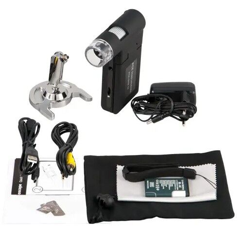 PCE Instruments PCE-DHM 10 Microscopio digitale portatile con display da 3", ingrandimenti da 20, 200 e 500x, LED integrati, fotocamera da 5 MP e registrazione su scheda SD da 32 GB