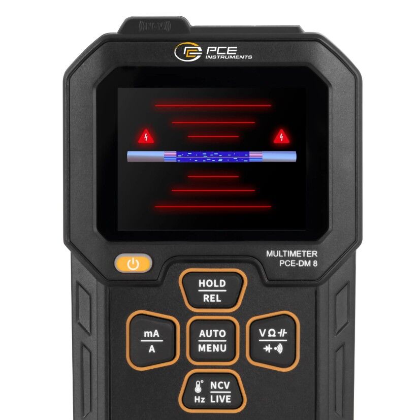 PCE Instruments PCE-DM 8 Multimetro compatto con display TFT 2,4", NCV, registrazione valori, allarmi a soglia, test diodi, continuità e protezione sovraccarico CAT IV 600V