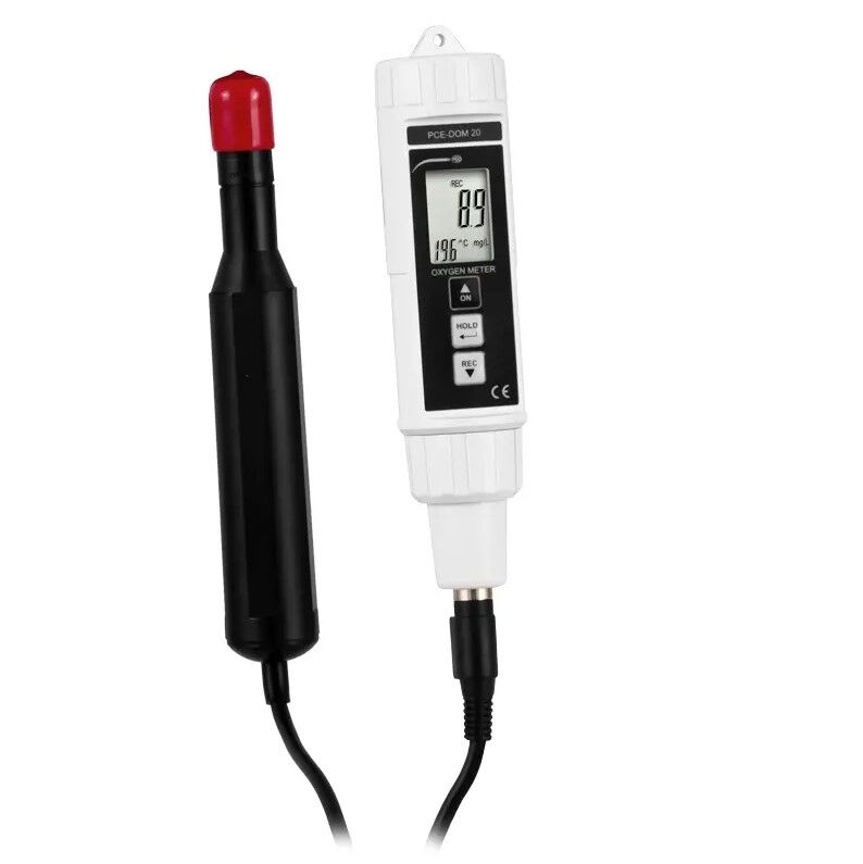 PCE Instruments PCE-DOM 20 Portable water analyzer with interchangeable sensors, measuring oxygen, temperature compensation up to 50°C for liquids and air