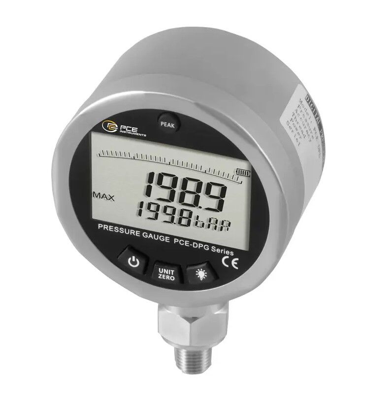 PCE Instruments PCE-DPG 200 Manometer für wasser und gas mit 1/4" NPT-gewindeanschluss, einstellbarer hintergrundbeleuchtung, PEAK-funktion und großem display für präzise und schnelle messungen