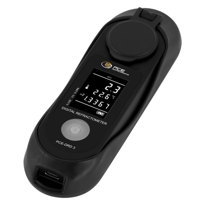 PCE Instruments PCE-DRD 3 Salinometro digitale per NaCl e Brix, range 0–28,5%, IP65, misura veloce con compensazione automatica della temperatura, prisma in vetro protetto in acciaio inox