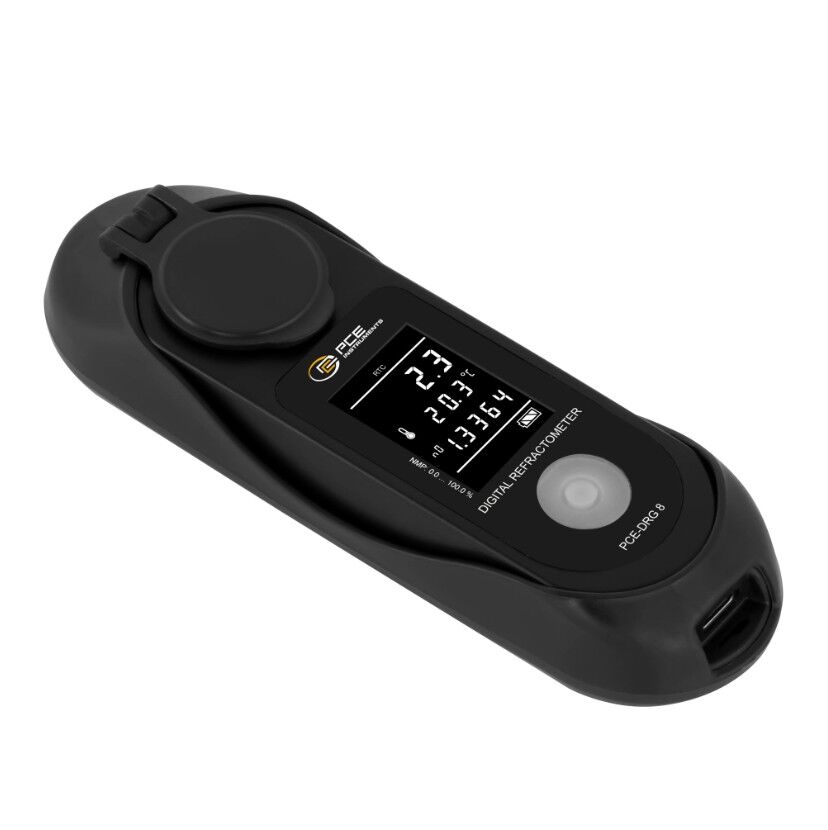 PCE Instruments PCE-DRG 8 Digital refractometer for NMP with Brix and percentage measurement, refractive index 1.326-1.480 nD, LCD display and IP65 protection, fast and accurate in 1 second