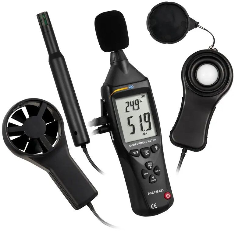PCE Instruments PCE-EM 883 Fonometro multifunzione, misura suono, luce, vento, temperatura e umidità con alta precisione, display retroilluminato e uso ergonomico