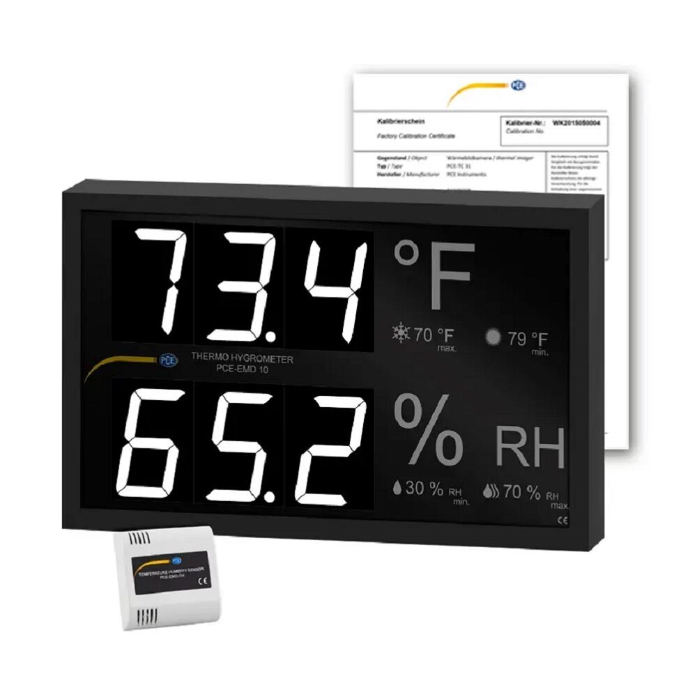 PCE Instruments PCE-EMD 10-ICA Termoigrometro con collegamento fino a 4 sensori simultanei - Range di misura: 32,0-122,0 °F / 0,0-99,9% U.R. e certificazione ISO inclusa