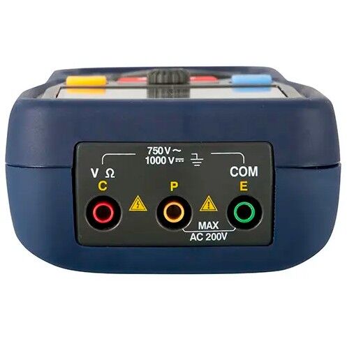 PCE Instruments PCE-ERT 10 Misuratore di resistenza di terra fino a 2000 Ohm con metodo a 3 cavi, misura tensione AC/DC, azzeramento, display LCD e picchetti inclusi.