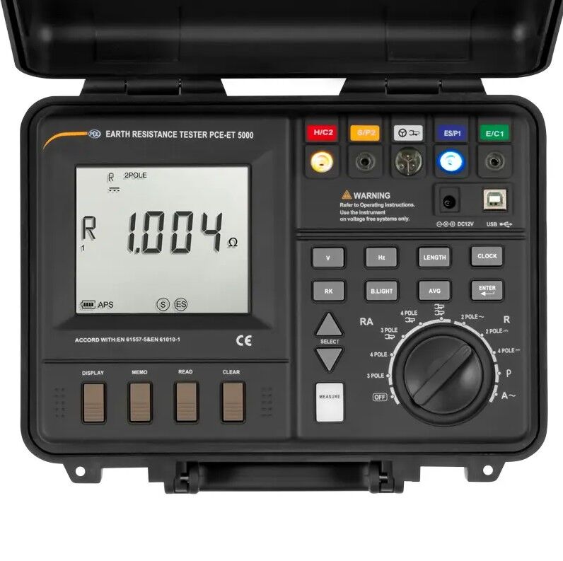 PCE Instruments PCE-ET 5000 Tester VDE portatile con memoria, guida visiva, misura resistenza, controllo parafulmine e verifica corrente, tensione e frequenza