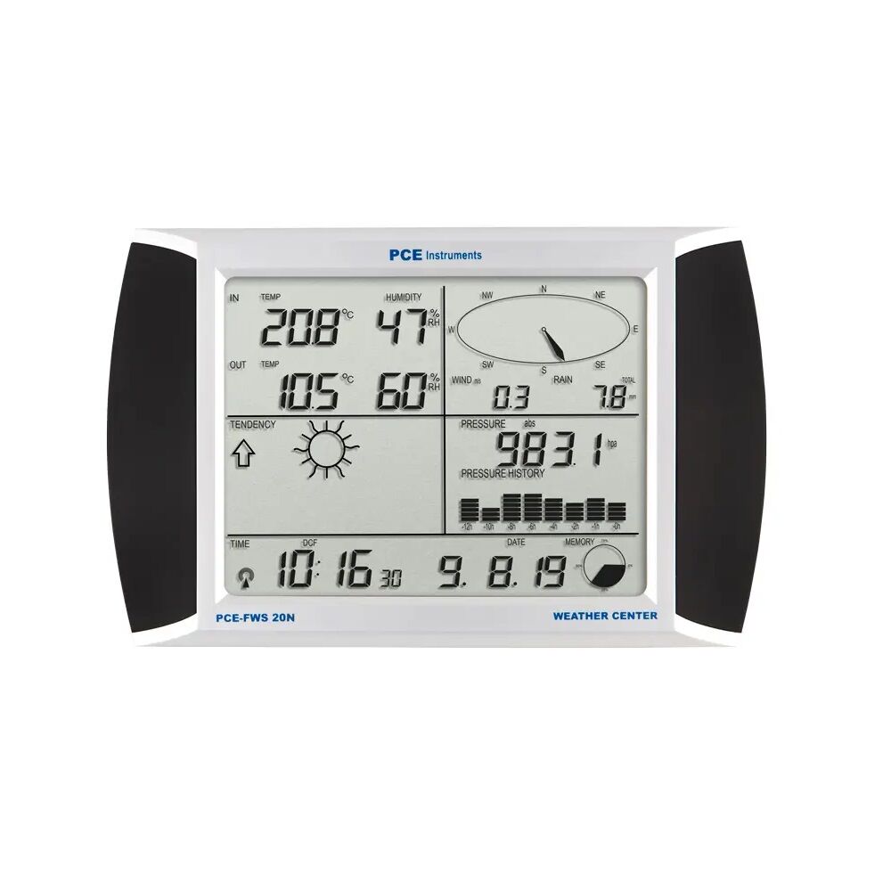PCE Instruments PCE-FWS 20N Datalogger - Stazione meteorologica con sensori per la direzione e velocità del vento, la temperatura, l'umidità relativa, la piovosità, la pressione atmosferica