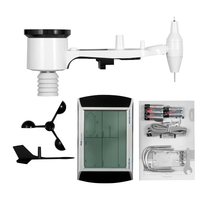 PCE Instruments PCE-FWS 20N Datalogger - Stazione meteorologica con sensori per la direzione e velocità del vento, la temperatura, l'umidità relativa, la piovosità, la pressione atmosferica