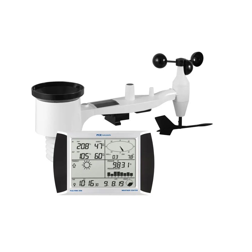 PCE Intruments PCE-FWS 20N Datalogger - Stazione meteorologica con sensori per la direzione e velocità del vento, la temperatura, l'umidità relativa, la piovosità, la pressione atmosferica