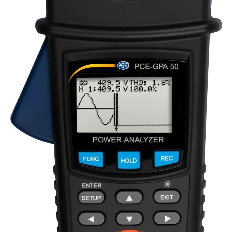 PCE Instruments PCE-GPA 50-ICA Amperometro per misurare il consumo delle apparecchiature elettriche monofase e trifase, campo di misura per tensione alternata da 10 a 600V