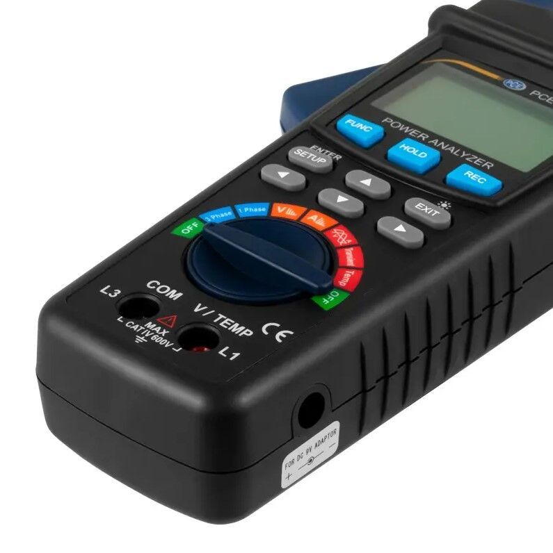 PCE Instruments PCE-GPA 50-ICA Amperometro per misurare il consumo delle apparecchiature elettriche monofase e trifase, campo di misura per tensione alternata da 10 a 600V